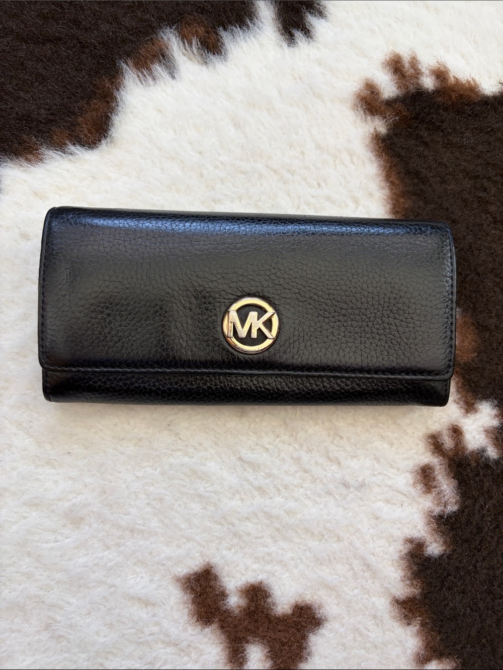 Michael Kors Black Leather Wallet with Gold MK Emblem